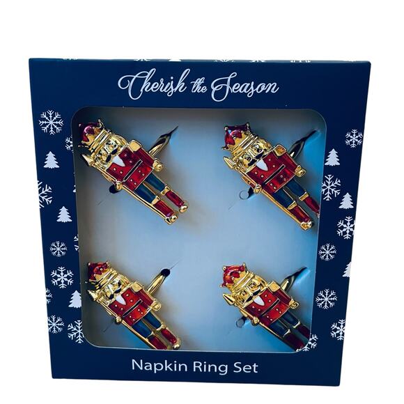 Christmas Nutcracker Napkin Rings Set of 4 Holiday Red Navy Gold 2.5in New - Picture 11 of 12